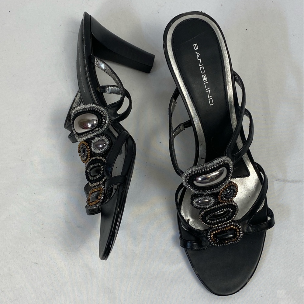 Bandolino Black Strappy Beaded Heels Size 10 M New With Defect - Picture 6 of 16